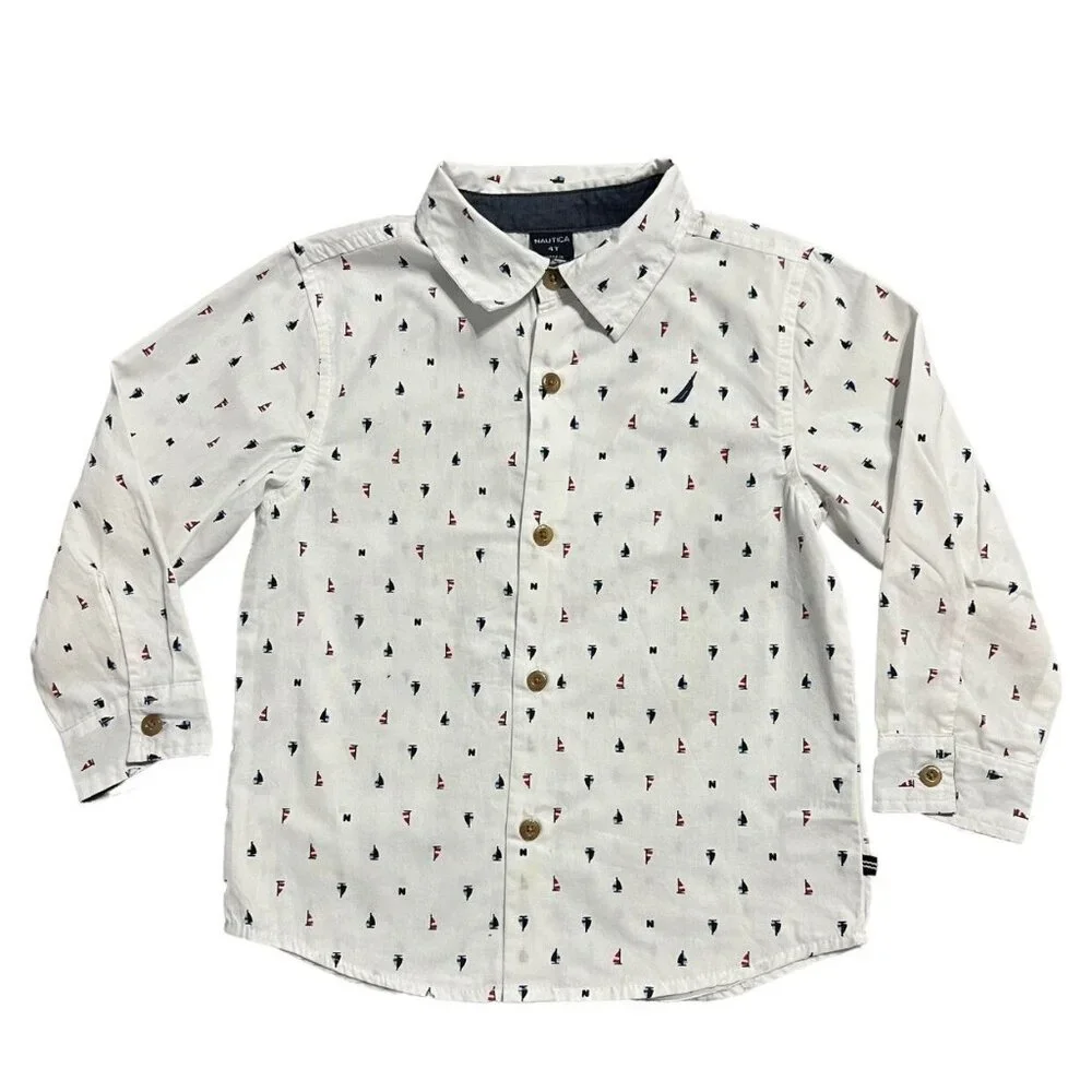 Nautica 4T Sailboat Button Down Shirt & Jogger Pants Set
